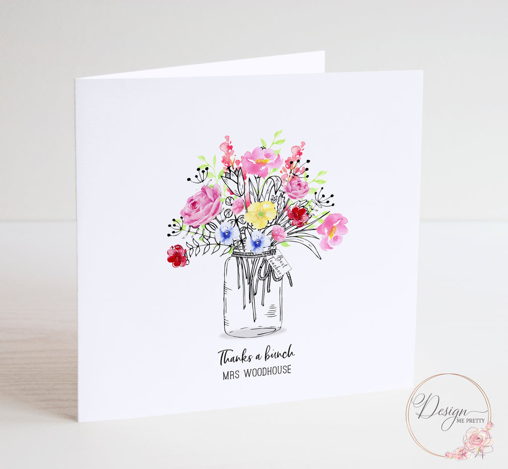 Doodle Flowers Thank You Teacher Card
