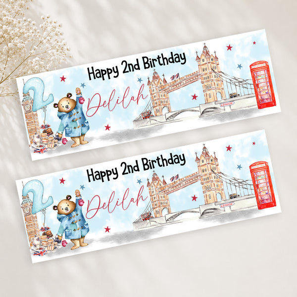 Personalised London Bear Birthday Banner | Party Decoration | Boys Birthday Banner