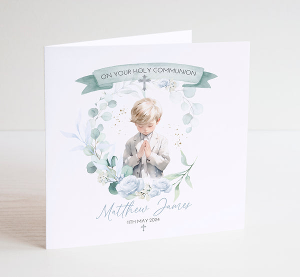 Boys First Holy Communion Card - Blonde Boy