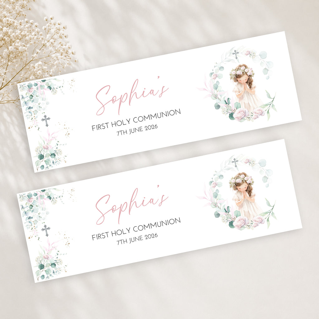 Personalised First Holy Communion Banner | Custom Communion Party Banner | Christening Decoration | Girls Communion Banner