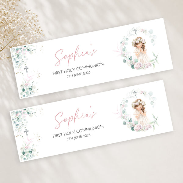 Personalised First Holy Communion Banner | Custom Communion Party Banner | Christening Decoration | Girls Communion Banner