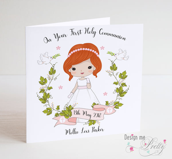 Girls First Holy Communion Card - Redhead Girl