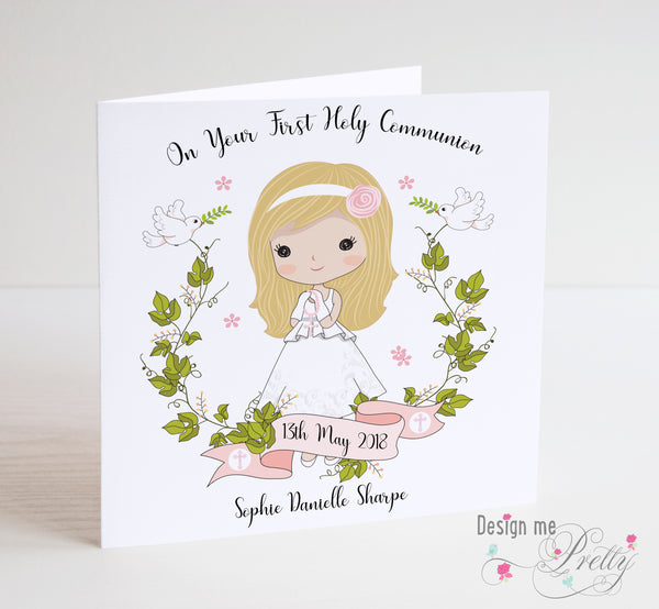 Girls First Holy Communion Card - Blonde Girl