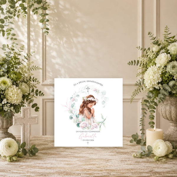 Personalised First Holy Communion Card | Custom Name & Date Card | Religious Keepsake Greeting Card