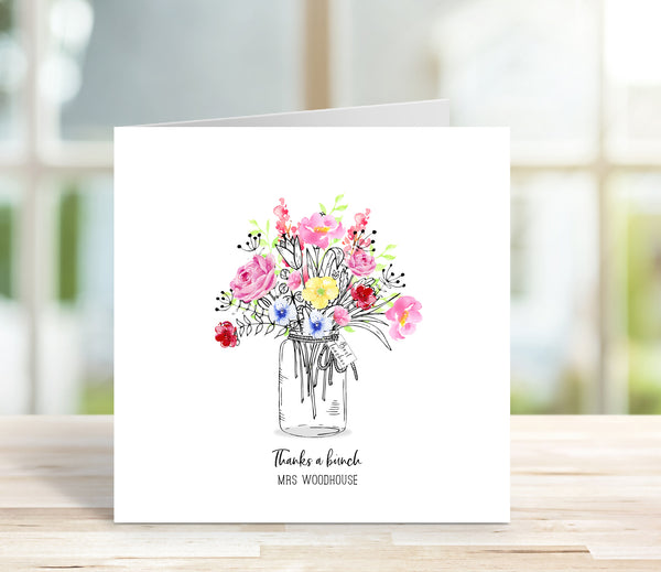 Personalised Teacher Thank You Card | Thanks a Bunch Card | End of Term Gift | Teaching Assistant | Nursery Teacher | Floral Card