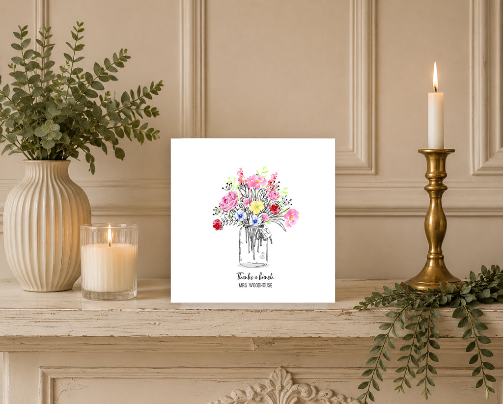 Personalised Teacher Thank You Card | Thanks a Bunch Card | End of Term Gift | Teaching Assistant | Nursery Teacher | Floral Card