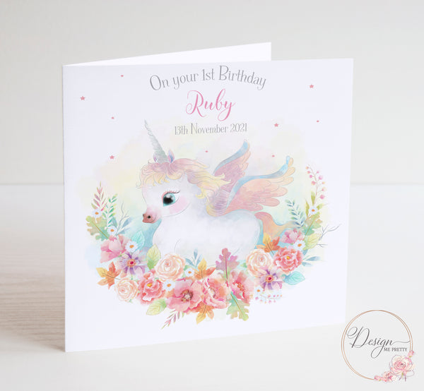 Baby Unicorn Girls Birthday Card