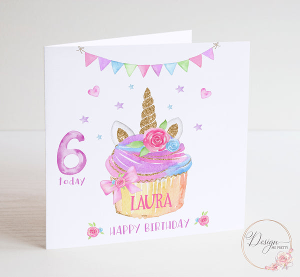 Magical Unicorn Cupcake Birthday Card