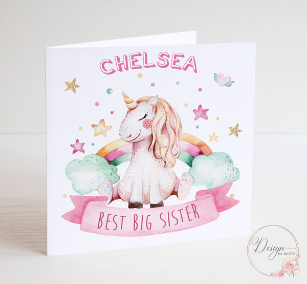 Best Big Sister Unicorn Birthday Card