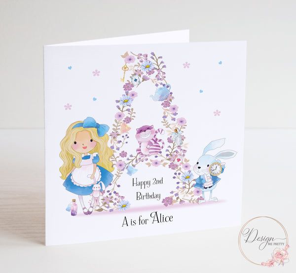 Alice in Wonderland Girls Birthday Card A-Z