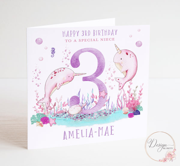Narwhal Girls Birthday Card (Ages 1-9)