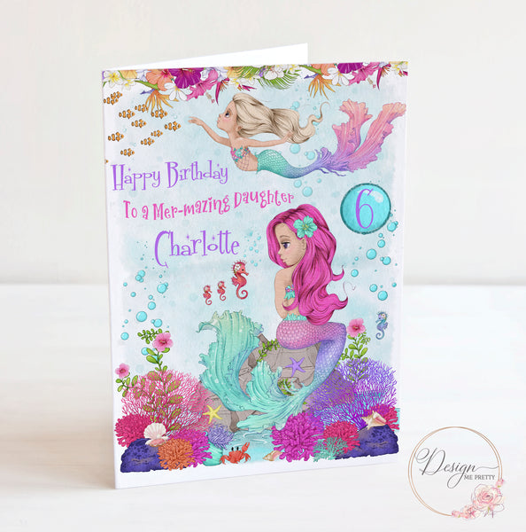 Mermaid A5 Girls Birthday Card